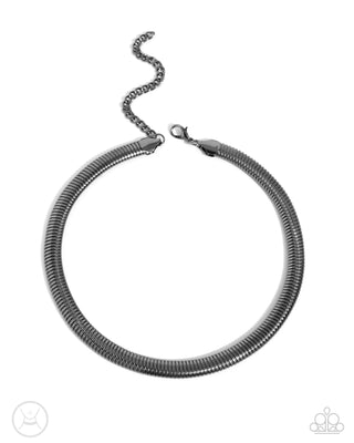 Choker Of The Century - Black - Gunmetal Herringbone Chain Paparazzi Choker Necklace