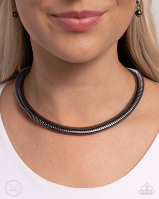 Choker Of The Century - Black - Gunmetal Herringbone Chain Paparazzi Choker Necklace