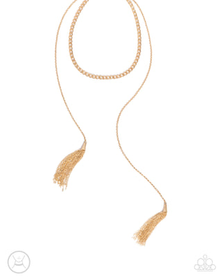 Tassel Theme - Gold - Scarf Style Chain Paparazzi Choker Necklace