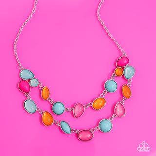 Variety Vogue - Pink - Blue, and Orange Bead Tiered Paparazzi Short Necklace