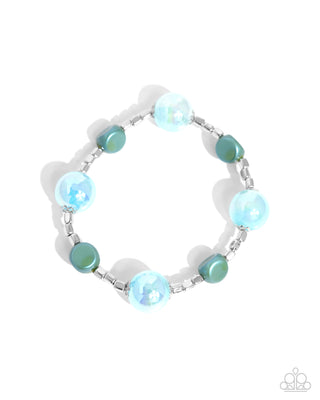 Malibu Model - Blue - Iridescent Bead with Silver Flower Overlay Paparazzi Stretchy Bracelet