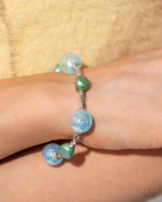 Malibu Model - Blue - Iridescent Bead with Silver Flower Overlay Paparazzi Stretchy Bracelet