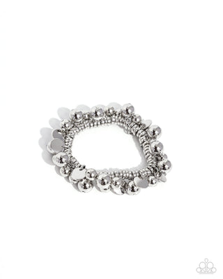 Bauble Beginning - Silver - High Sheen Bead and Discs Paparazzi Stretchy Bracelet