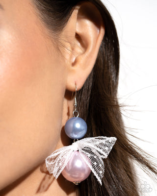 Elegance Ease - Multi - Blue and Pink Pearl White Ribbon Paparazzi Fishhook Earrings