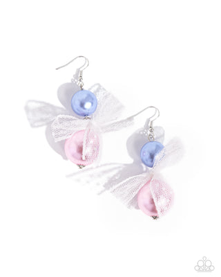 Elegance Ease - Multi - Blue and Pink Pearl White Ribbon Paparazzi Fishhook Earrings