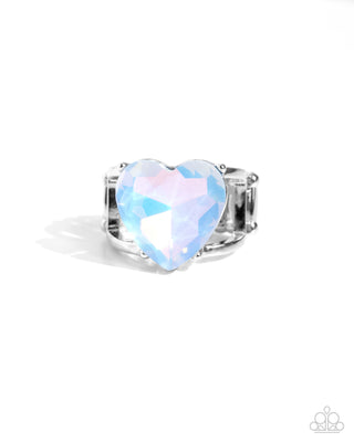 Youthful Yearbook - Blue - Opalescent Heart Gem Paparazzi Ring