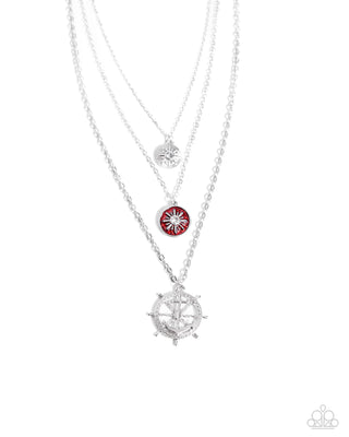 Anchor Arrangement - Red - Ship's Wheel Tiered Paparazzi Short Necklace