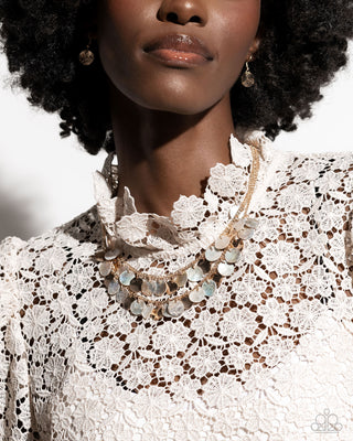 Flickering Finesse - Brown - Seashell and Gold Disc Tiered Paparazzi Short Necklace