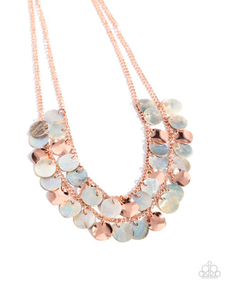 Flickering Finesse - Copper - Shiny and Seashell Disc Tiered Paparazzi Short Necklace