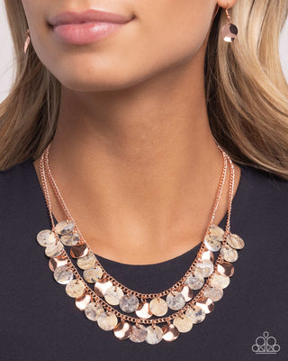 Flickering Finesse - Copper - Shiny and Seashell Disc Tiered Paparazzi Short Necklace