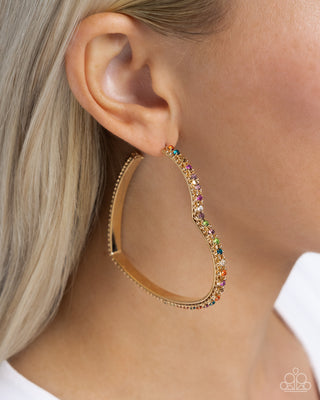 Halftime Hearts - Multi - Colorful Rhinestone Gold Heart Paparazzi Hoop Earrings