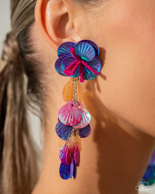 Under the Waves - Multi - Purple, Pink, Orange Sequin Seashell, Seed Beed Starfish Paparazzi Post Earrings - July 2024 Life of the Party Exclusive