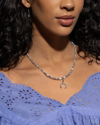 Trendy Trenchant - Silver - and Blue Bead White Baroque Pearl Crescent Moon Paparazzi Short Necklace