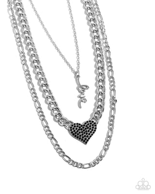 Luxurious Love - Black - Rhinestone Encrusted "Love" Tiered Paparazzi Short Necklace