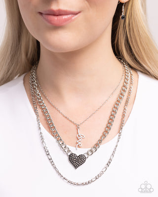 Luxurious Love - Black - Rhinestone Encrusted "Love" Tiered Paparazzi Short Necklace