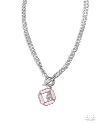 Compass Cadenza - Pink - Opalescent Gem Octagonal Pendant Toggle Paparazzi Short Necklace