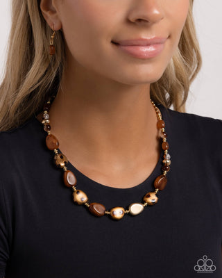 Spotted Safari - Brown - Leopard Print and Gold Bead Paparazzi Short Necklace