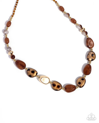 Spotted Safari - Brown - Leopard Print and Gold Bead Paparazzi Short Necklace