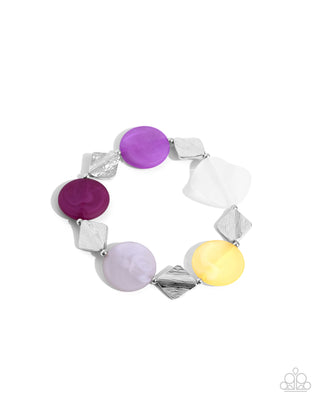 Reflective Ratio - Purple - Yellow, and White Bead Paparazzi Stretchy Bracelet