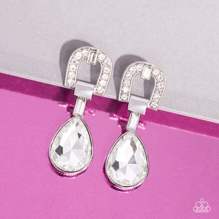 In ARCHING Order - White - Rhinestone Oversized Teardrop Gem Paparazzi Post Earrings