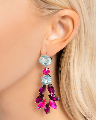 Cascading Cache - Multi - Pink and Blue Gem Paparazzi Post Earrings