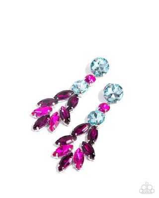 Cascading Cache - Multi - Pink and Blue Gem Paparazzi Post Earrings