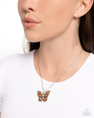 Santa Fe Satisfaction - Orange - and White Stone Butterfly Paparazzi Short Necklace