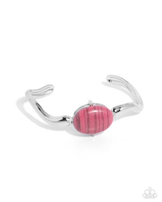 Striped Sensation - Pink - Striped Bead Wavy Bar Paparazzi Cuff Bracelet