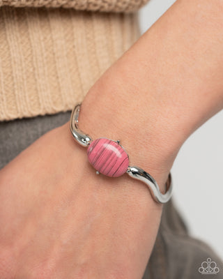 Striped Sensation - Pink - Striped Bead Wavy Bar Paparazzi Cuff Bracelet