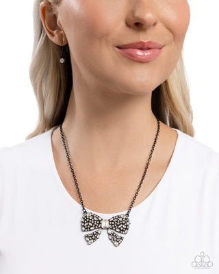 Bewitching Bow - Black - Painted Bow White Rhinestone Paparazzi Short Necklace