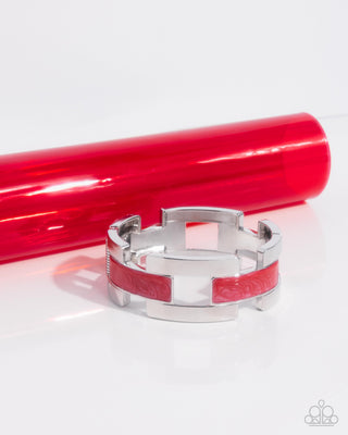 Modern Merger - Red - Painted Silver Link Paparazzi Hinge Bracelet