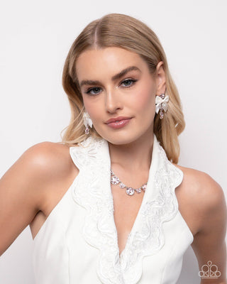 Genteel Glam - Pink - Gem White Ribbon Bow Paparazzi Post Earrings