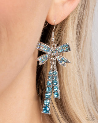 Date Night Decadence - Blue - Rhinestone Bow Paparazzi Fishhook Earrings