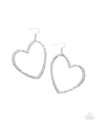 Just My Type - Silver - Hammered Heart Paparazzi Fishhook Earrings