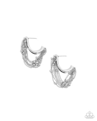 Immaculate Impression - Silver - Looped Satellite Chain J-Hook Paparazzi Hoop Earrings