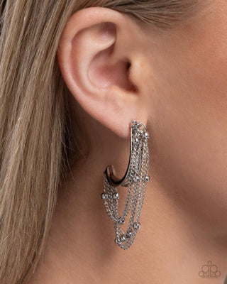 Immaculate Impression - Silver - Looped Satellite Chain J-Hook Paparazzi Hoop Earrings