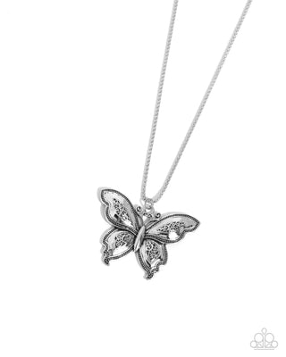 Aerial Attraction - Silver - Filigree Butterfly Paparazzi Long Necklace