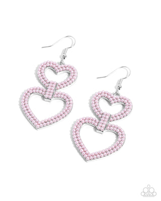 Dedicated Darling - Pink - Pearl Encrusted Heart Paparazzi Fishhook Earrings