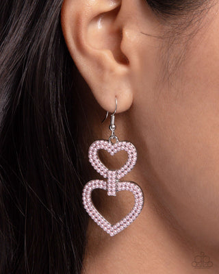 Dedicated Darling - Pink - Pearl Encrusted Heart Paparazzi Fishhook Earrings