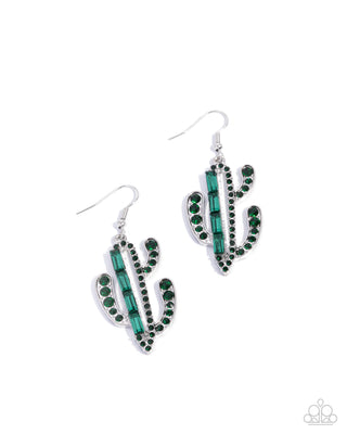 Cactus Confidence - Green - Rhinestone Paparazzi Fishhook Earrings