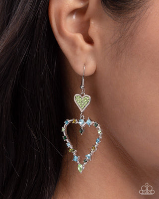 Parallel Passion - Green - Rhinestone Heart Paparazzi Fishhook Earrings