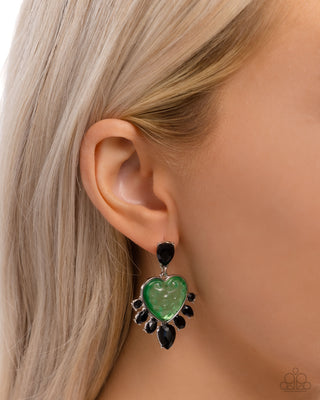 Resort Radiance - Green - Hammered Heart Bead Paparazzi Post Earrings