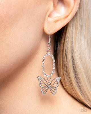 Aerial Avenue - Multi - White and Iridescent Rhinestone Butterfly Paparazzi Fishhook Earrings