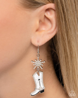 Compelling Cowboy - White - Pearl and Silver Star Boot Paparazzi Fishhook Earrings