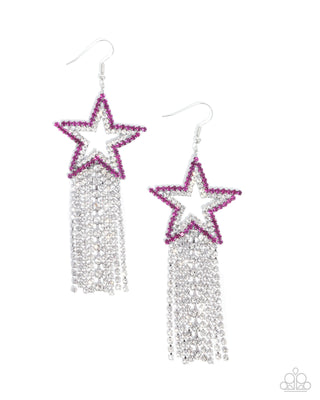 Sunset Superstar - Pink - Rhinestone Star White Rhinestone Tassel Paparazzi Fishhook Earrings