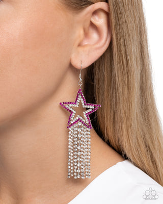 Sunset Superstar - Pink - Rhinestone Star White Rhinestone Tassel Paparazzi Fishhook Earrings