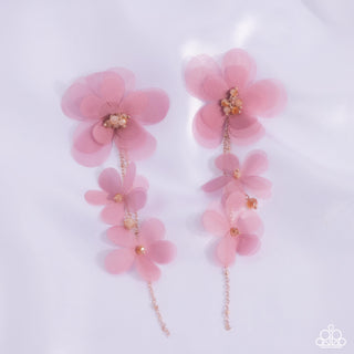 Balletcore - Pink - Chiffon Flower UV Bead Center Paparazzi Post Earrings - October 2024 Life of the Party Exclusive