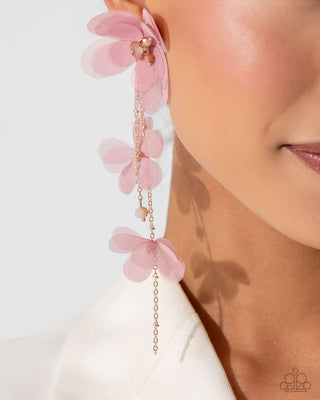 Balletcore - Pink - Chiffon Flower UV Bead Center Paparazzi Post Earrings - October 2024 Life of the Party Exclusive