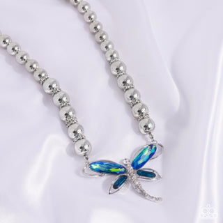 Sense of Propriety - Green - and Blue UV Dragonfly Paparazzi Short Necklace - October 2024 Life of the Party Exclusive