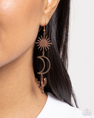 Wishfully Western - Copper - and Gold Mixed Metal Star, Moon, and Cactus Paparazzi Fishhook Earrings